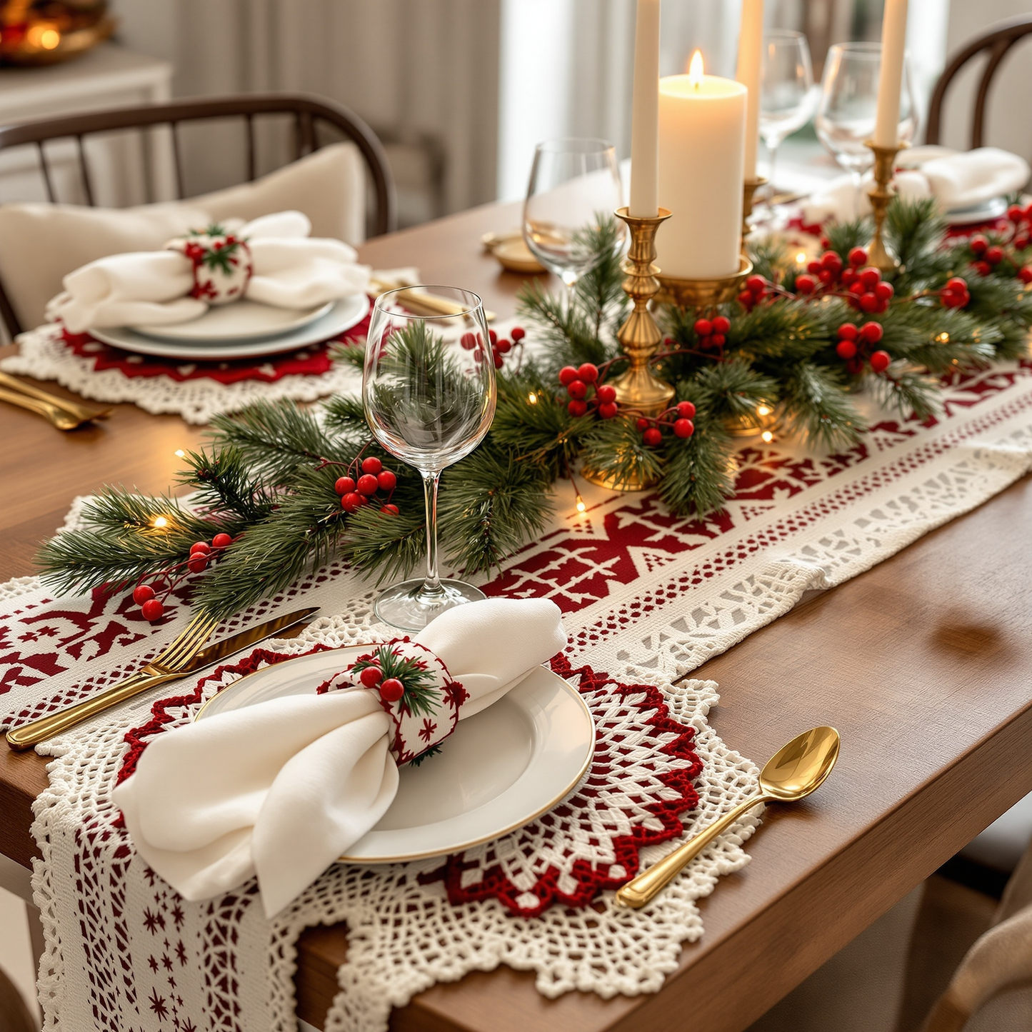 Christmas Table Decorations Crochet Pattern - 17 PDF Patterns for Holiday Coasters, Napkin Rings & Table Runner - Easy Beginner Friendly Gift Idea