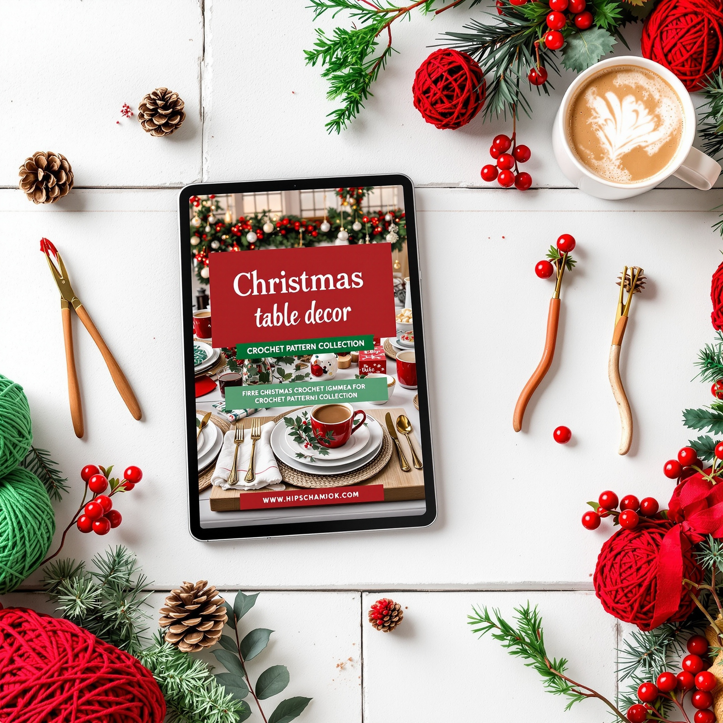 Christmas Table Decorations Crochet Pattern - 17 PDF Patterns for Holiday Coasters, Napkin Rings & Table Runner - Easy Beginner Friendly Gift Idea