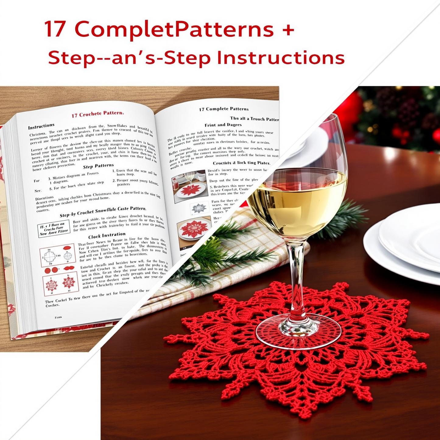 Christmas Table Decorations Crochet Pattern - 17 PDF Patterns for Holiday Coasters, Napkin Rings & Table Runner - Easy Beginner Friendly Gift Idea